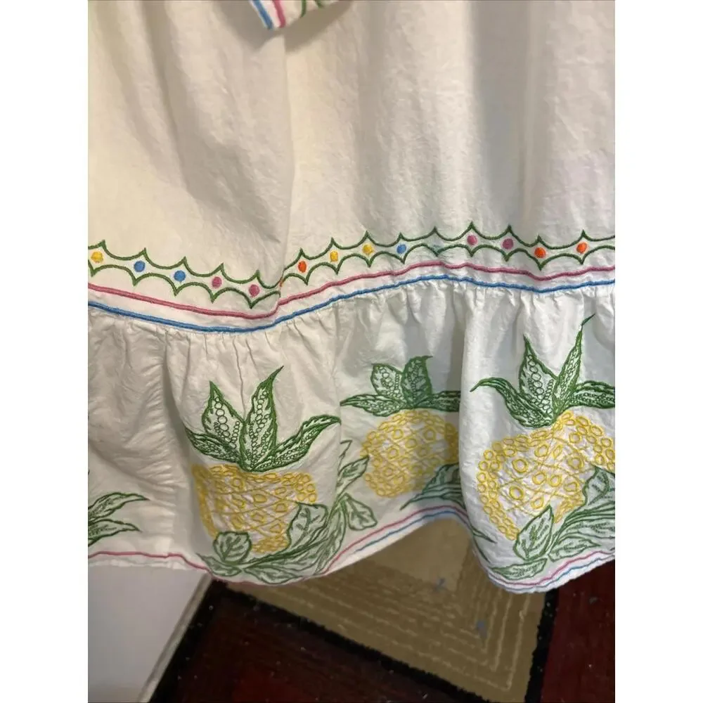 NWT Roller Rabbit‎ Embroidered Valonia Dress with Pineapples, XXS